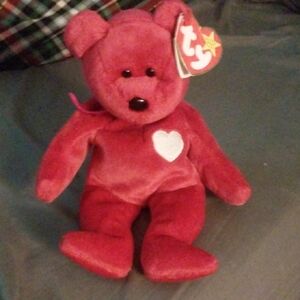 Rare Ty Plush Valentina Beanie Baby Red Bear with White Heart